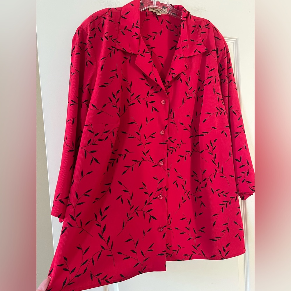 Notations Red Leaf Print Button Down Blouse Women’s Size 3X - Picture 9 of 16